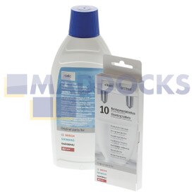 Kit de comprimé de nettoyage BSH pour machines à café (Paquet de 10) et détartrant liquide d'origine et authentique pour fours à vapeur et machines à café (500 ml)