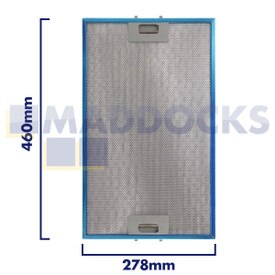 Filtre universel pour hotte en treillis métallique, longueur du côté de la poignée 278 mm, longueur du côté uni 460 mm, convient à Candy, Hoover, Elica