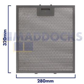 Filtre universel pour hotte en treillis métallique, longueur latérale de la poignée 280 mm, longueur latérale unie 320 mm, convient à BSH