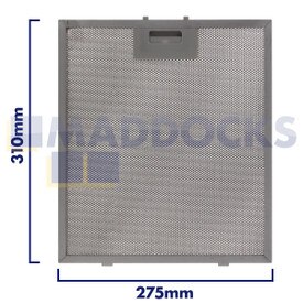 Filtre universel pour hotte en treillis métallique, longueur du côté de la poignée 275 mm, longueur du côté uni 310 mm, convient à BSH