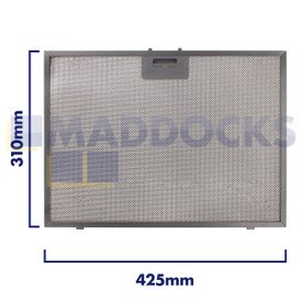 Filtre universel pour hotte en treillis métallique, longueur du côté de la poignée 425 mm, longueur du côté uni 310 mm, convient à BSH