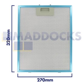 Filtre universel pour hotte en treillis métallique, longueur du côté de la poignée 270 mm, longueur du côté uni 320 mm, convient à Baumatic, poêles, Belling, nouveau monde