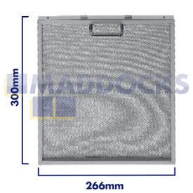 Universal Wire Mesh Cooker Hood Filter, Handle Side Length 266mm, Plain Side Length 300mm, fits Elica, Turboair, Whirlpool, Bauknecht