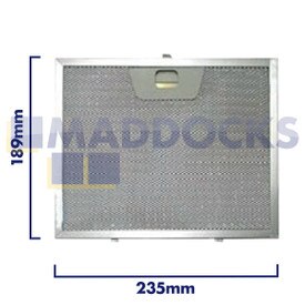 Universal Wire Mesh Cooker Hood Filter, Handle Side Length 235mm, Plain Side Length 189mm, fits Ariston, Hotpoint, Merloni, Faber, Franke, Rangemaster