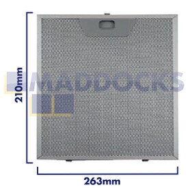 Universal Wire Mesh Cooker Hood Filter, Handle Side Length 263mm, Plain Side Length 210mm, fits Faber, Franke