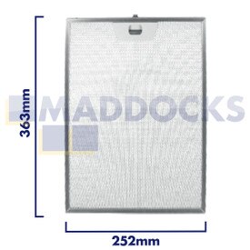 Universal Wire Mesh Cooker Hood Filter, Handle Side Length 252mm, Plain Side Length 363mm, fits Faber, Franke