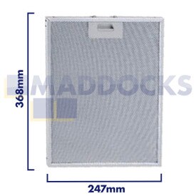 Universal Wire Mesh Cooker Hood Filter, Handle Side Length 247mm, Plain Side Length 368mm, fits Elica, Turboair