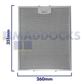 Universal Wire Mesh Cooker Hood Filter, Handle Side Length 260mm, Plain Side Length 351mm, fits Tecnowind
