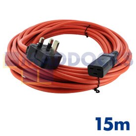 Câble orange et fiche 13 A compatibles (3-fils x 1,5 mm et connecteur 16 A, 15 m)