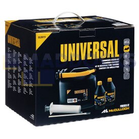 Véritable kit de démarrage de tondeuse à gazon 'OLO019' d'origine contenant 2 x 0,6 L d'huile 4 temps, une seringue et un bidon de carburant de 5 L