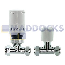 Universal White Straight Radiator Valve With Lockshield