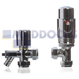 Universal Chrome TRV4 Angled With Drain Off Lockshield Thermostatic Radiator Valve 10-15mm