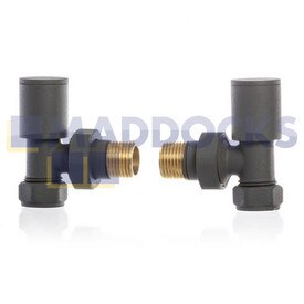 Universal Modern Angled Radiator Valves 15mm Manual Anthracite Finish (Pack of 2)