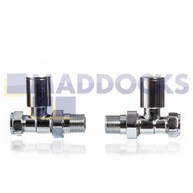 Universal Modern Straight Radiator Valves 15mm Manual Chrome Finish (Pack of 2)