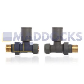 Universal Modern Straight Radiator Valves 15mm Manual Anthracite Finish (Pack of 2)