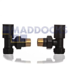 Universal Modern Angled Radiator Valves 15mm Manual Black Finish (Pack of 2)