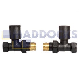 Universal Modern Straight Radiator Valves 15mm Manual Black Finish (Pack of 2)