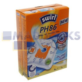 Sacs en papier de type S-Bag compatibles type Swirl PH86 pour Electrolux, AEG, Philips, Tornado, Volta E200 (paquet de 4 + 1)