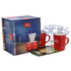 Ensemble de filtre authentique et d’origine Melitta contenant 2x tasses en porcelaine et cône de filtre transparent en plastique 1 X 4 Premium