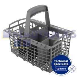 Panier à couverts 8 compartiments en plastique gris universel d'origine et authentique pour séries Ariston AFA, LSV ; Creda IDI, IDV ; Hotpoint BFI, BFV, DW ; Indesit DI, DV, IDL avec poignée