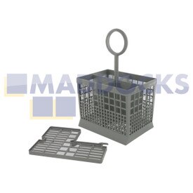 Panier à couverts 4 compartiments en plastique gris d'origine et authentique pour séries Bosch SPS, SRS, WFF ; Neff S ; Siemens HB avec poignée
