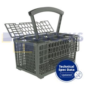 Panier à couverts gris foncé universel 'Deluxe Type' Bosch, Hotpoint, Neff, Siemens, Smeg avec poignée et couvercle renforcé (240 mm x 135 mm x 125 mm)
