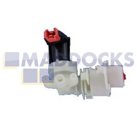Genuine Original Indesit Solenoid Valve 1-Way 90°, Internal Diameter Output: 12mm, Capacity: 5.5l/min, Connectors: RTS2.5, Volt / Hz: 220/240V - 50/60Hz