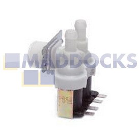 Genuine Original Indesit Solenoid Valve 2-Way 90°, Internal Diameter Output: 10.5mm, Capacity: 5.5l/min, Connectors: Tabs, Volt / Hz: 220/240V - 50/60Hz